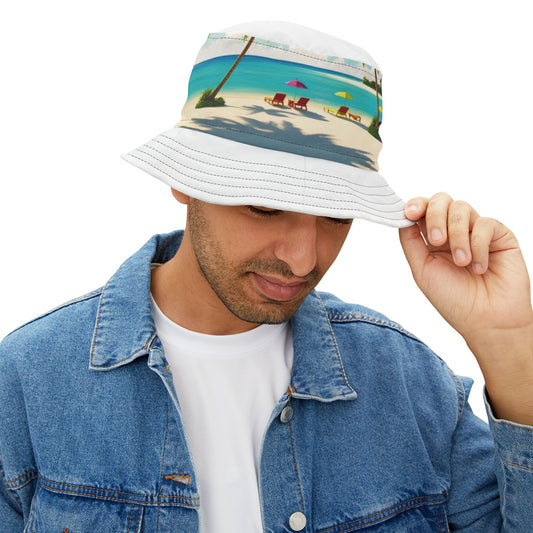Tropical Paradise Bucket Hat - Colorful Birds & Lush Greenery Design