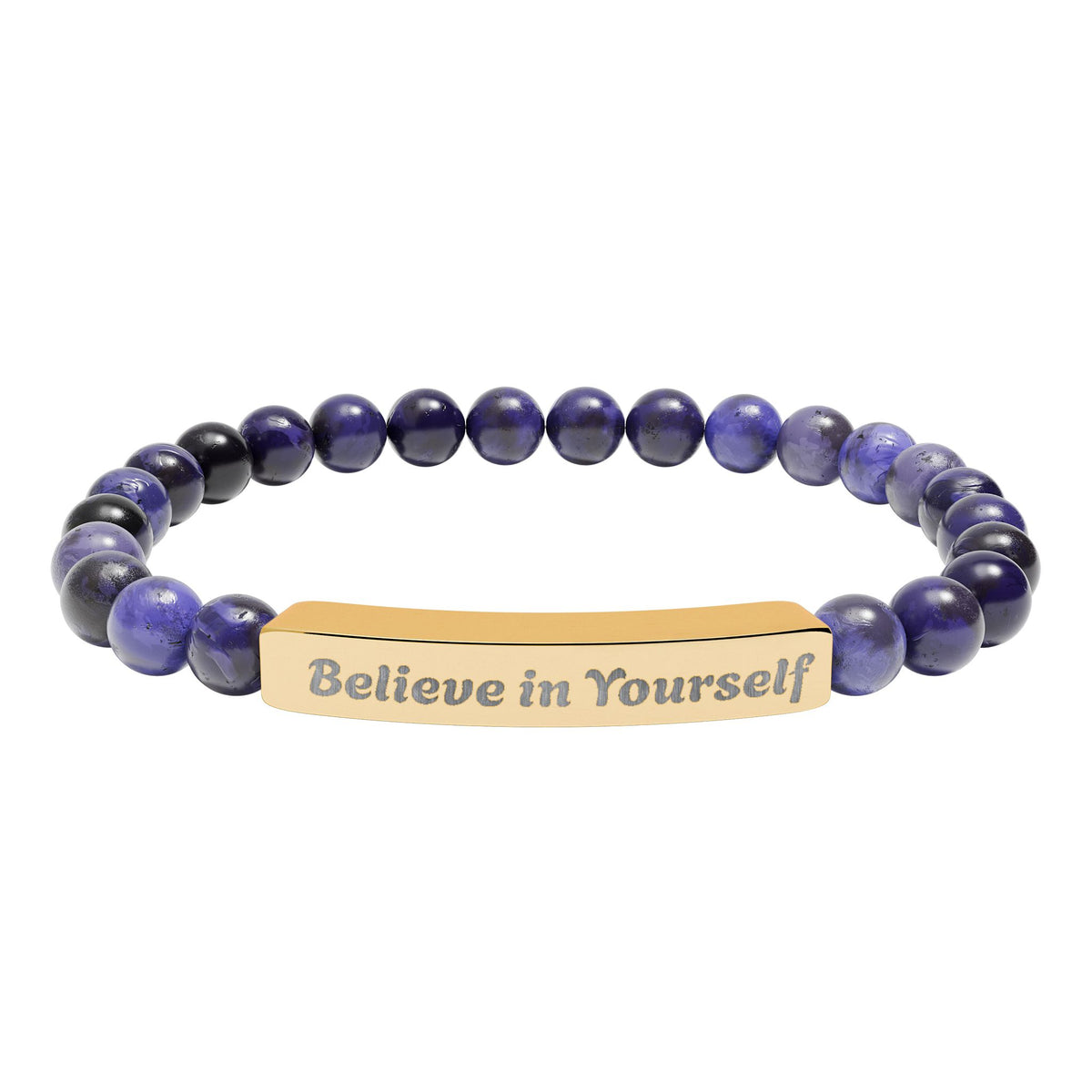 Engraved Natural Stone Stretch Bracelet — "Believe in Yourself"
