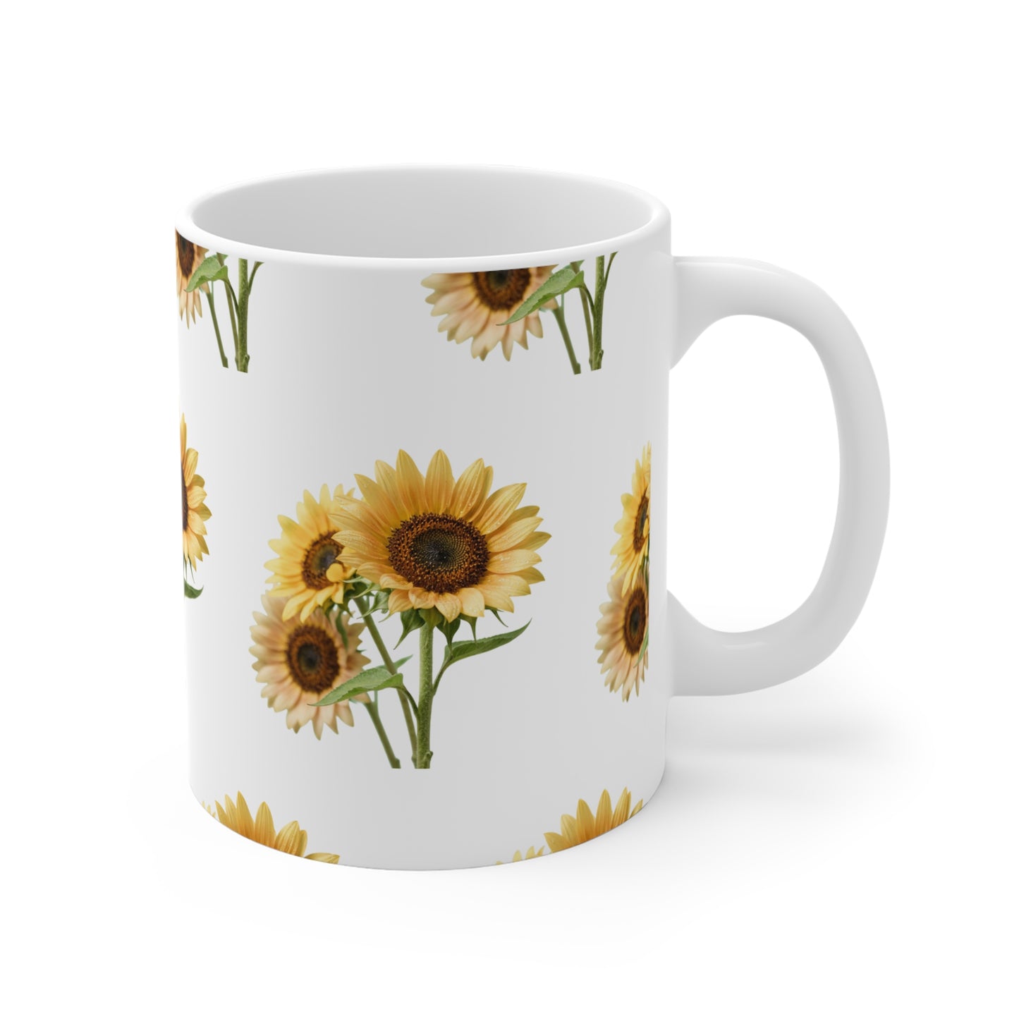 Sunflower Pattern Ceramic Mug — 11oz Floral Coffee Cup