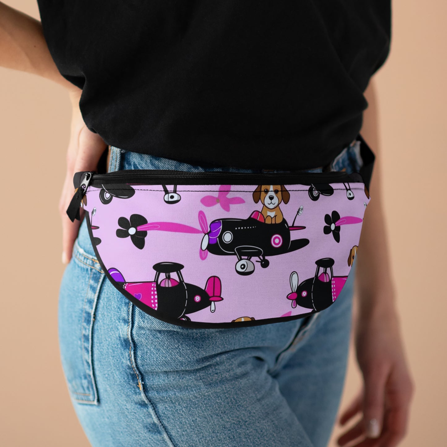 Pink Puppy Skateboard Fanny Pack — Cute Skate Dog Waist Bag