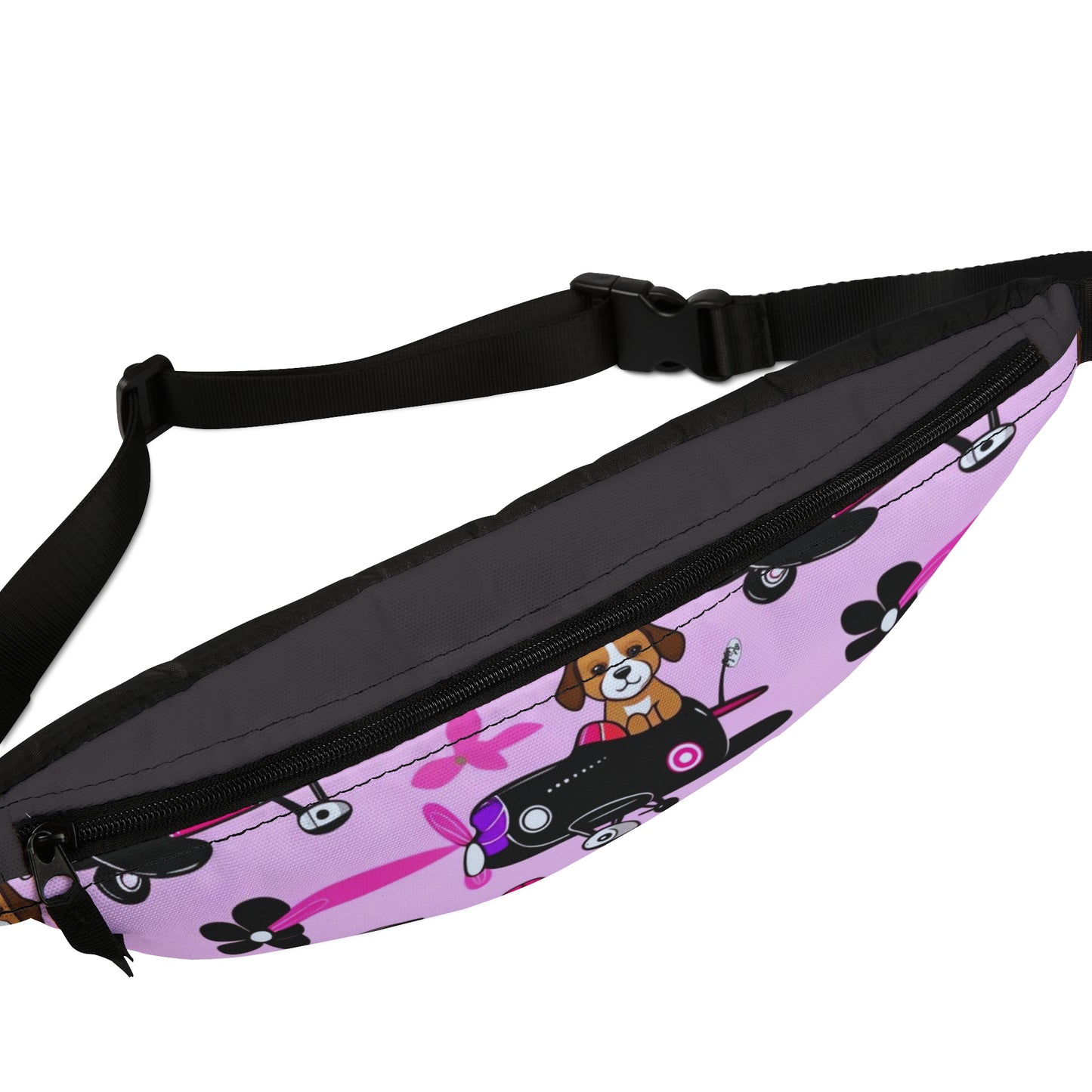Pink Puppy Skateboard Fanny Pack — Cute Skate Dog Waist Bag