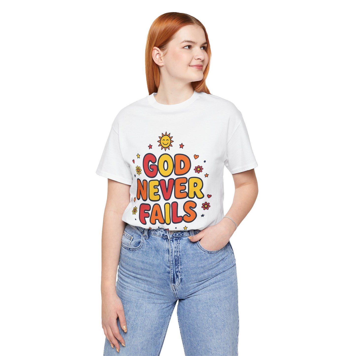 God Never Fails Tee | Christian encouragement, retro groovy pastel