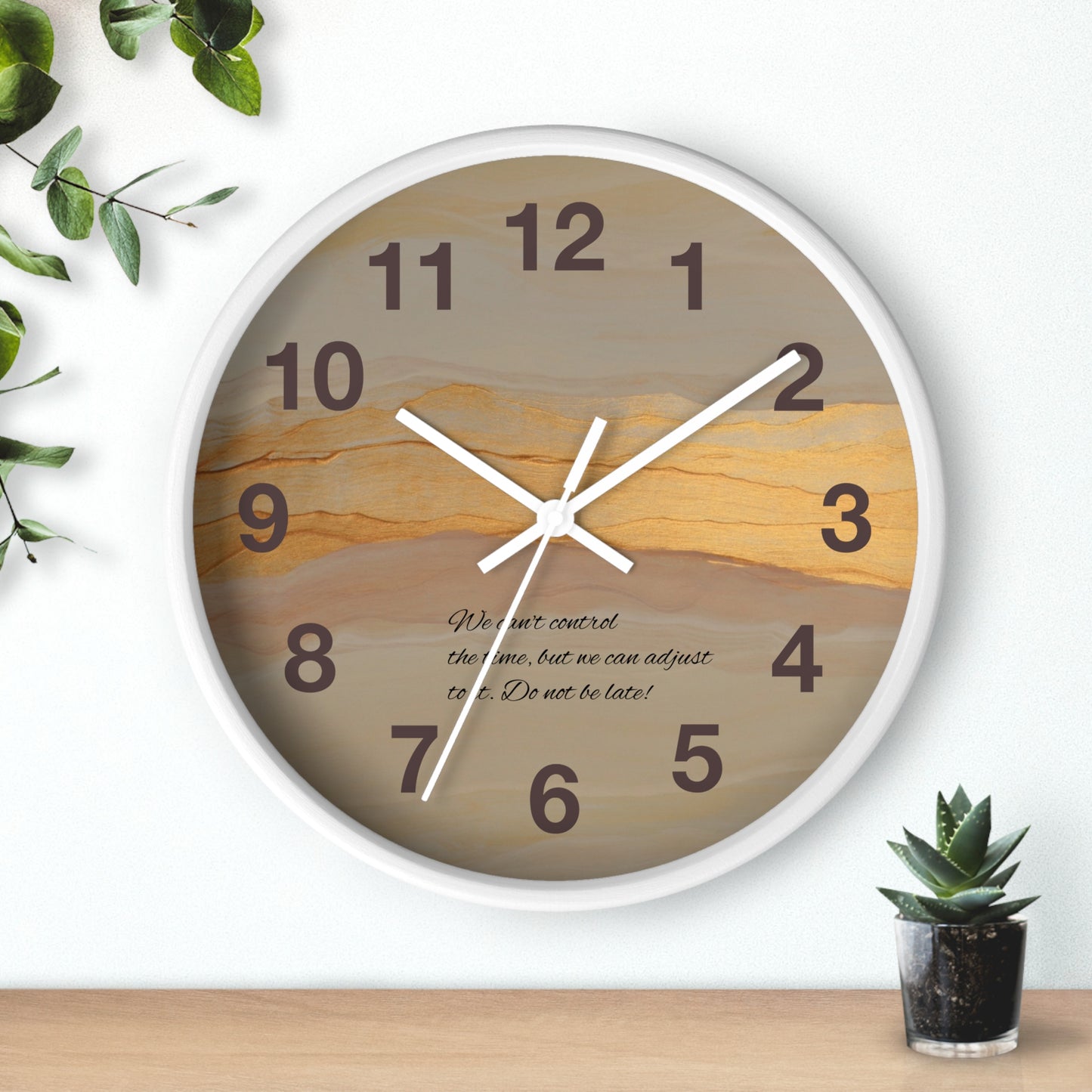 Marble Sunset Wall Clock — Decorative Timepiece with Inspiring Quote