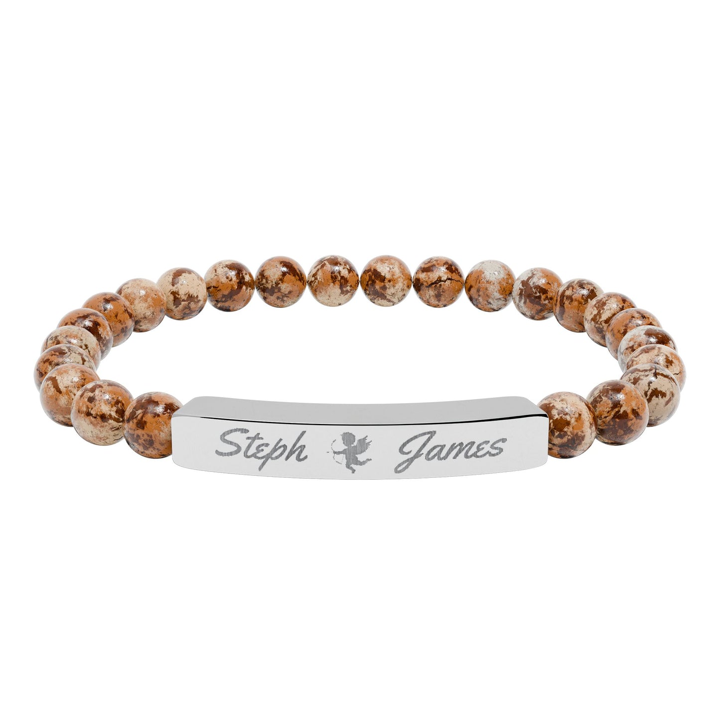 Engravable Natural Stone Bar Bracelet – Personalized Stretch Beaded Bracelet