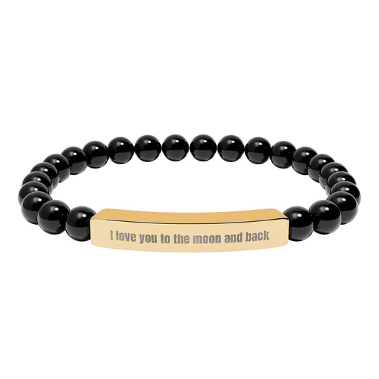 Engraved Natural Stone Stretch Bracelet — “I Love You to the Moon and Back”