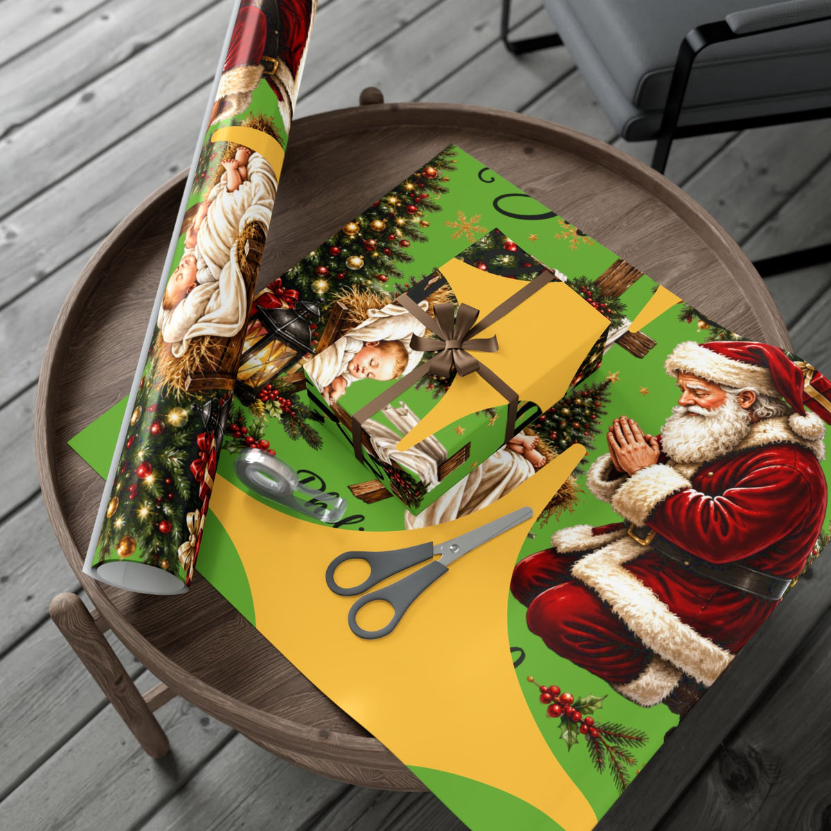 Copy of Gift Wrap Paper – Red & Gold Holiday Nativity Design