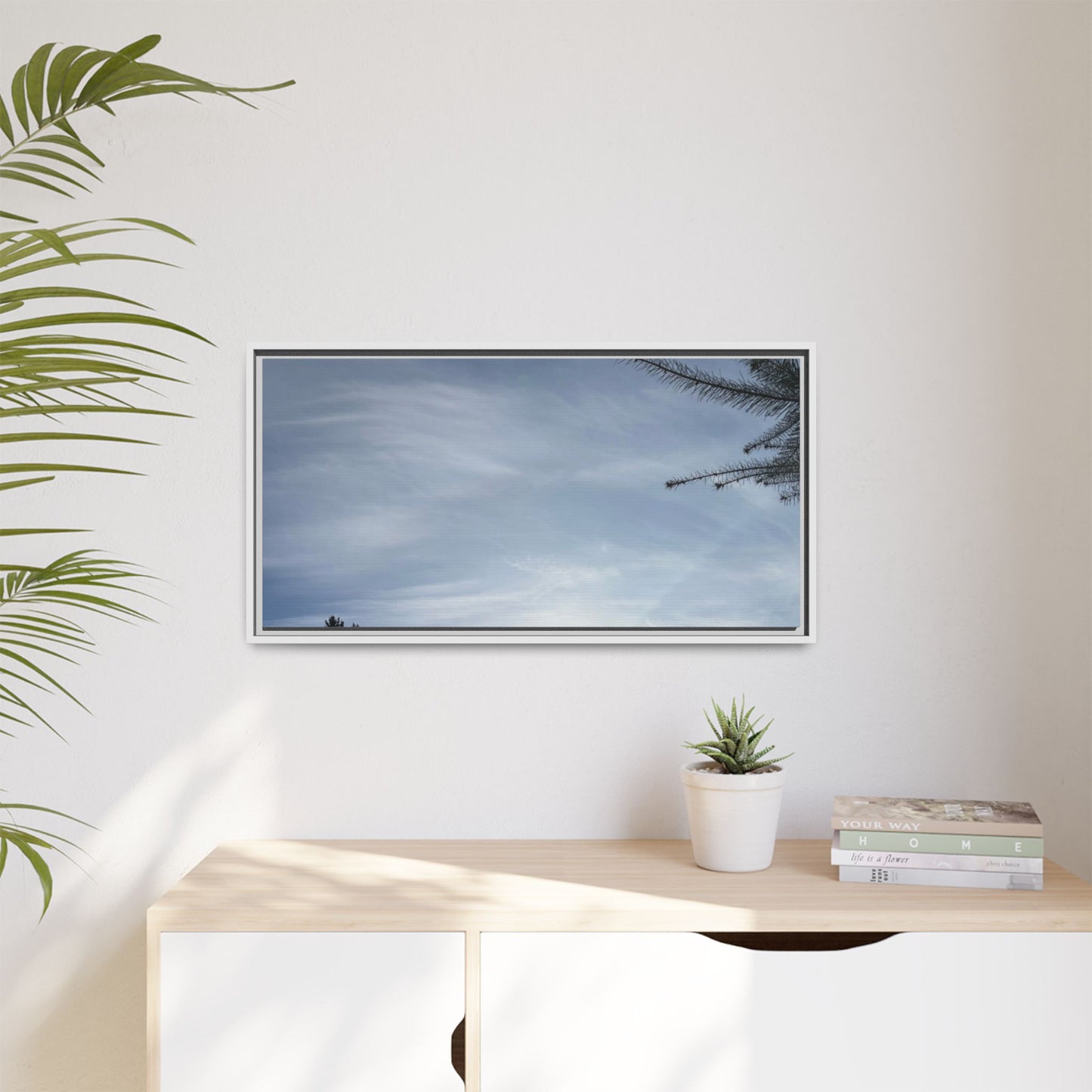 Framed Matte Canvas Wall Art — Winter Sky Tree Photograph