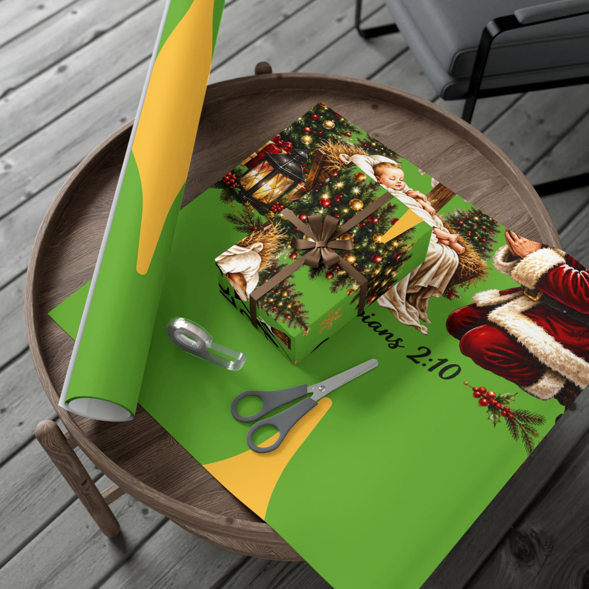 Copy of Gift Wrap Paper – Red & Gold Holiday Nativity Design