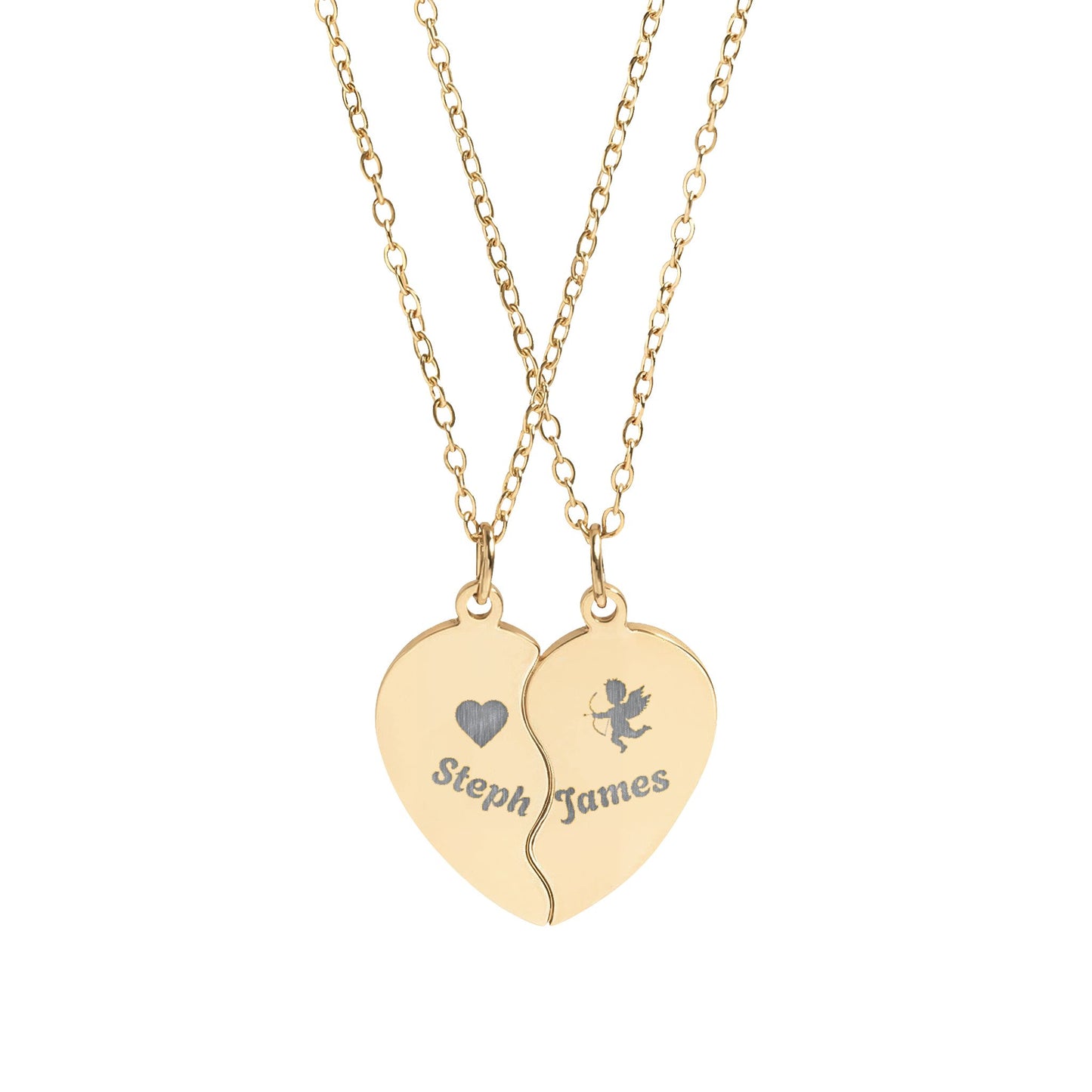Engravable Break-Apart Heart Necklace Set – Personalized Split Pendant for Couples & Best Friends