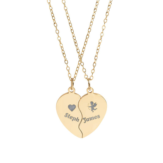 Engravable Break-Apart Heart Necklace Set – Personalized Split Pendant for Couples & Best Friends