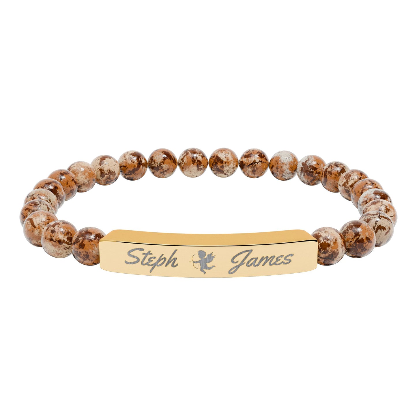 Engravable Natural Stone Bar Bracelet – Personalized Stretch Beaded Bracelet