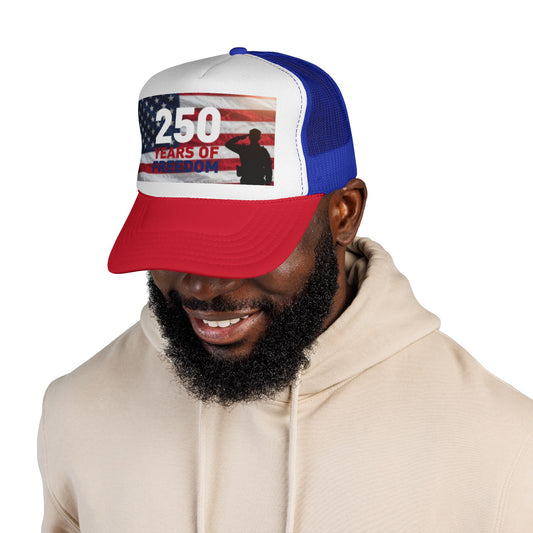 250 Years of Freedom Trucker Cap — Patriotic American Flag Mesh Hat