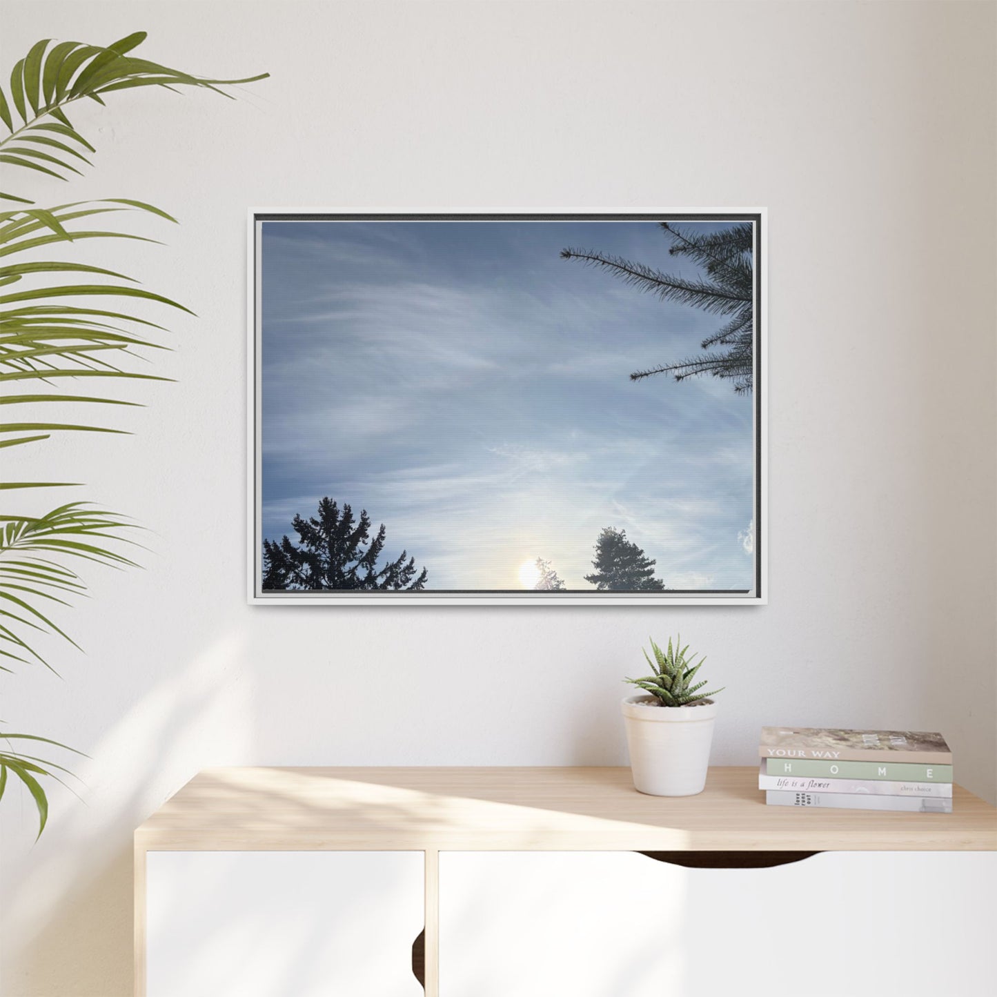 Framed Matte Canvas Wall Art — Winter Sky Tree Photograph