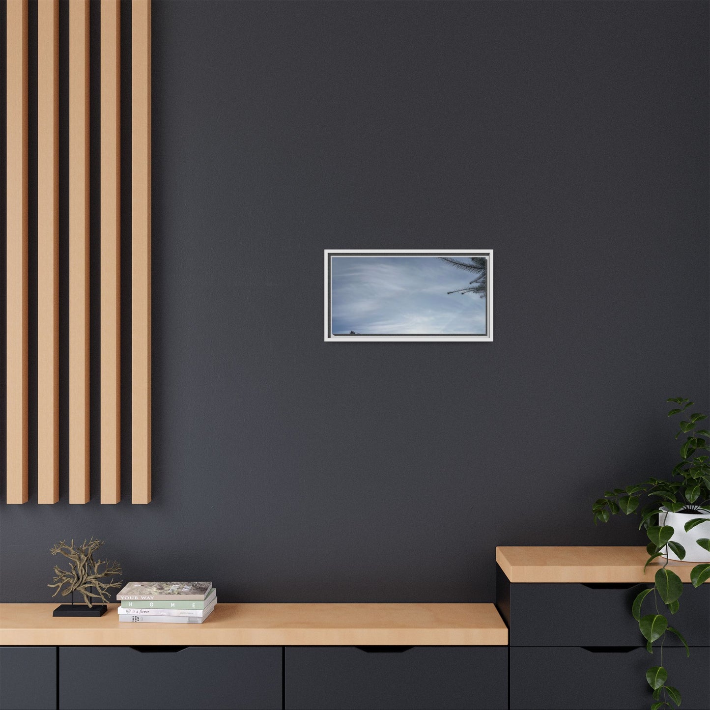 Framed Matte Canvas Wall Art — Winter Sky Tree Photograph