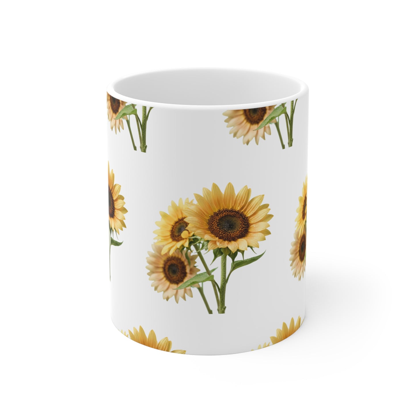 Sunflower Pattern Ceramic Mug — 11oz Floral Coffee Cup