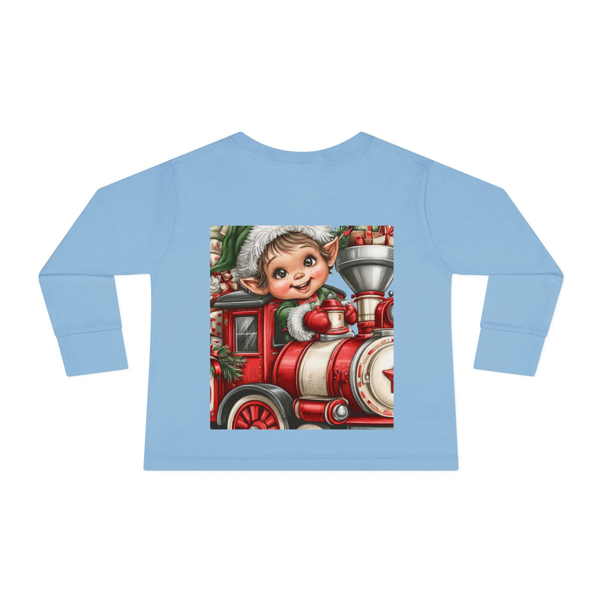 Toddler Tee — Cute Elf on Christmas Train Long Sleeve