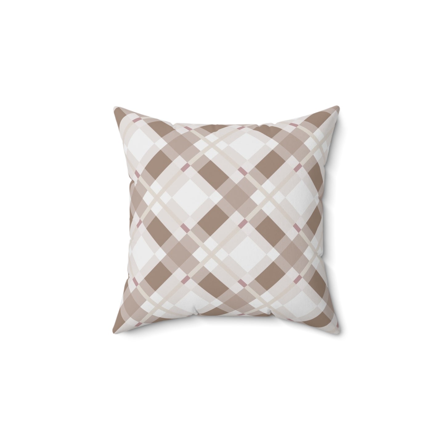 Neutral Beige Plaid Throw Pillow — Cozy Farmhouse Decorative Cushion