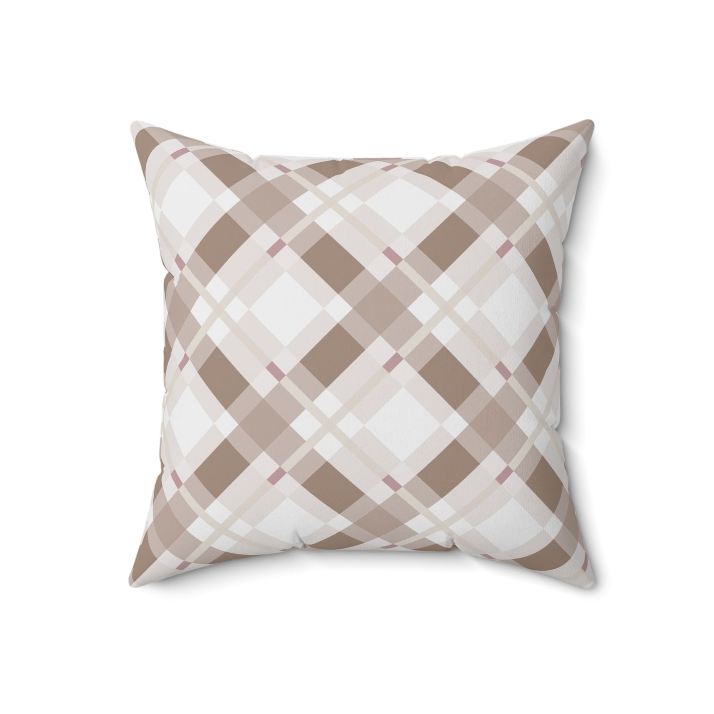 Neutral Beige Plaid Throw Pillow — Cozy Farmhouse Decorative Cushion