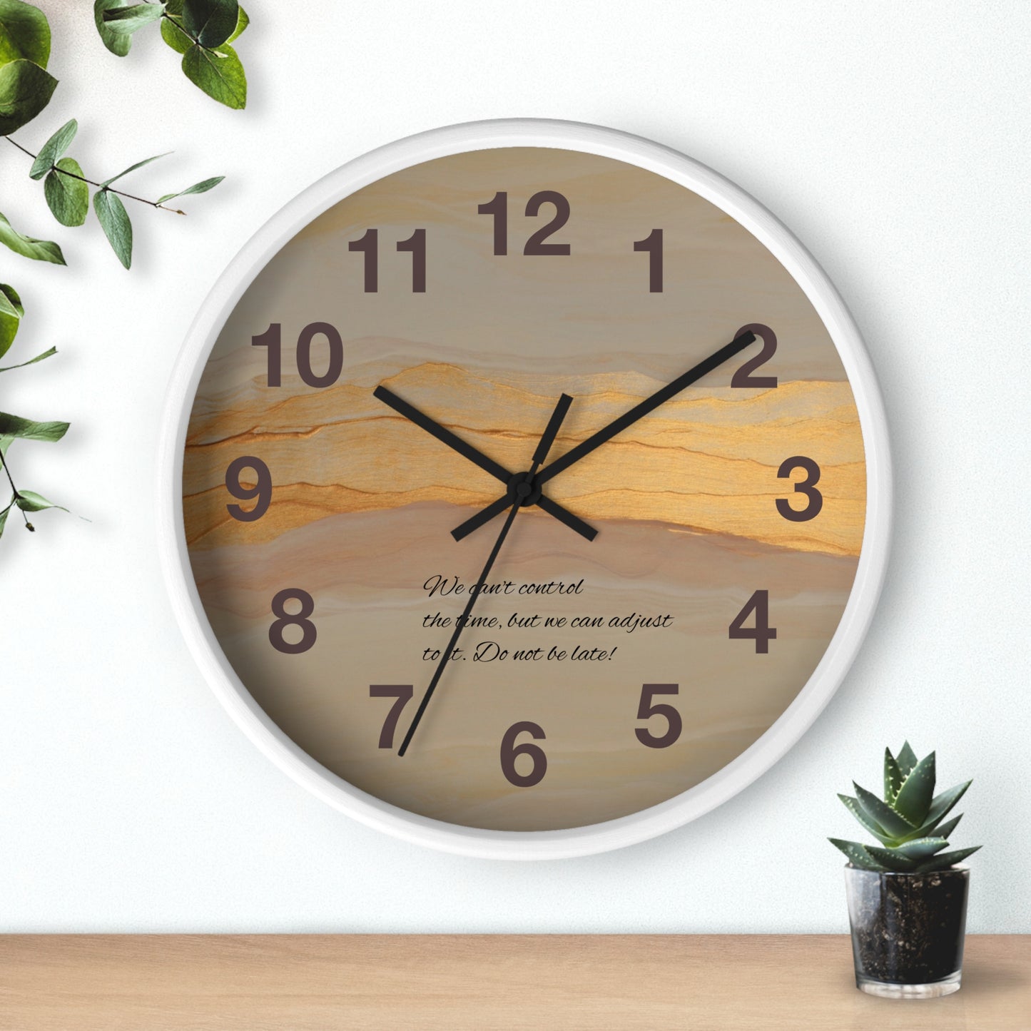 Marble Sunset Wall Clock — Decorative Timepiece with Inspiring Quote