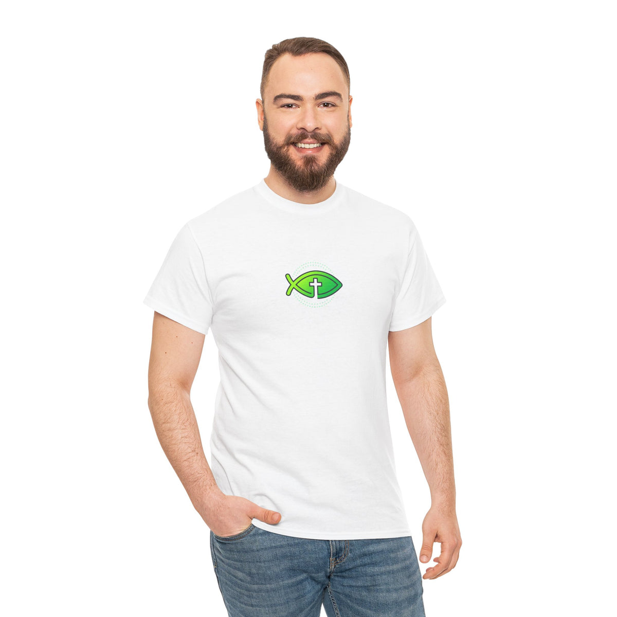 Christian Fish Logo Tee — Green Ichthys Symbol T-Shirt