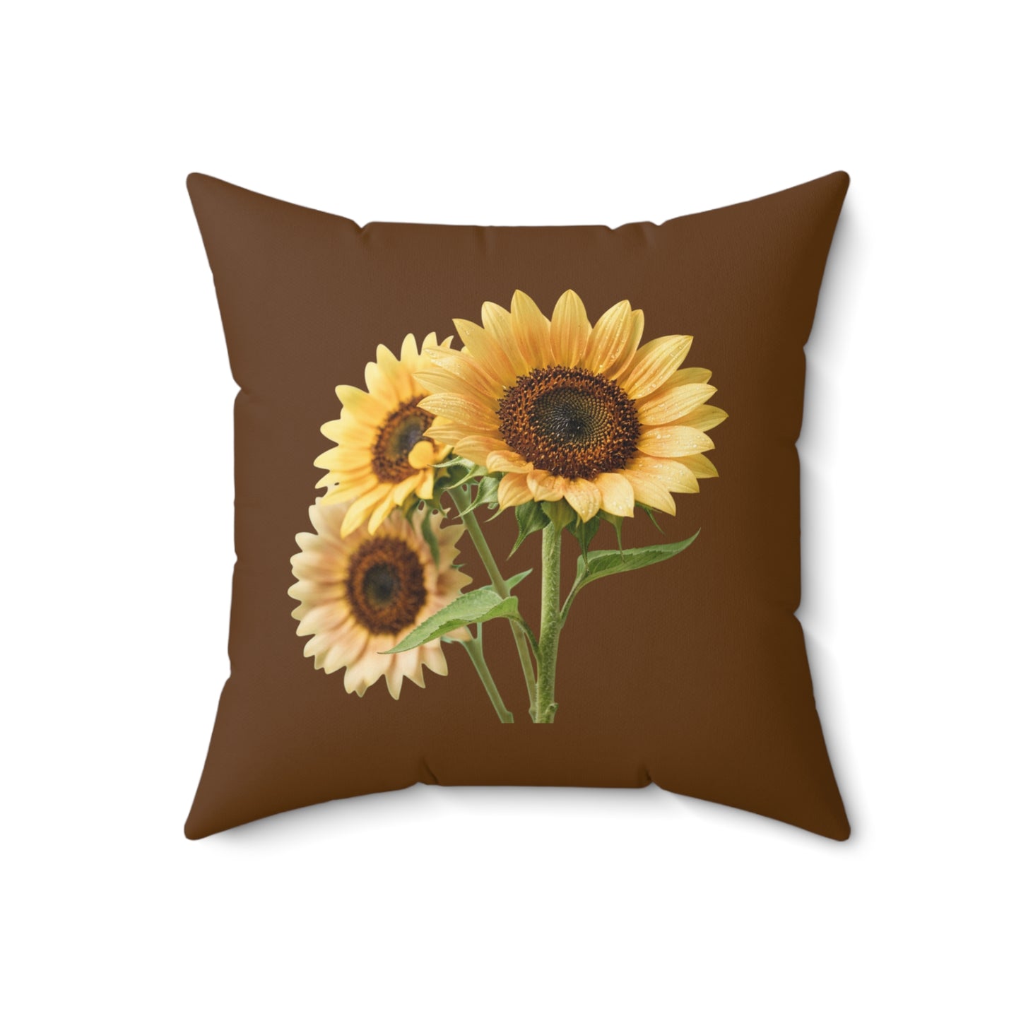 Reversible Sunflower Faux Suede Pillow — Warm Rustic Square Throw Pillow