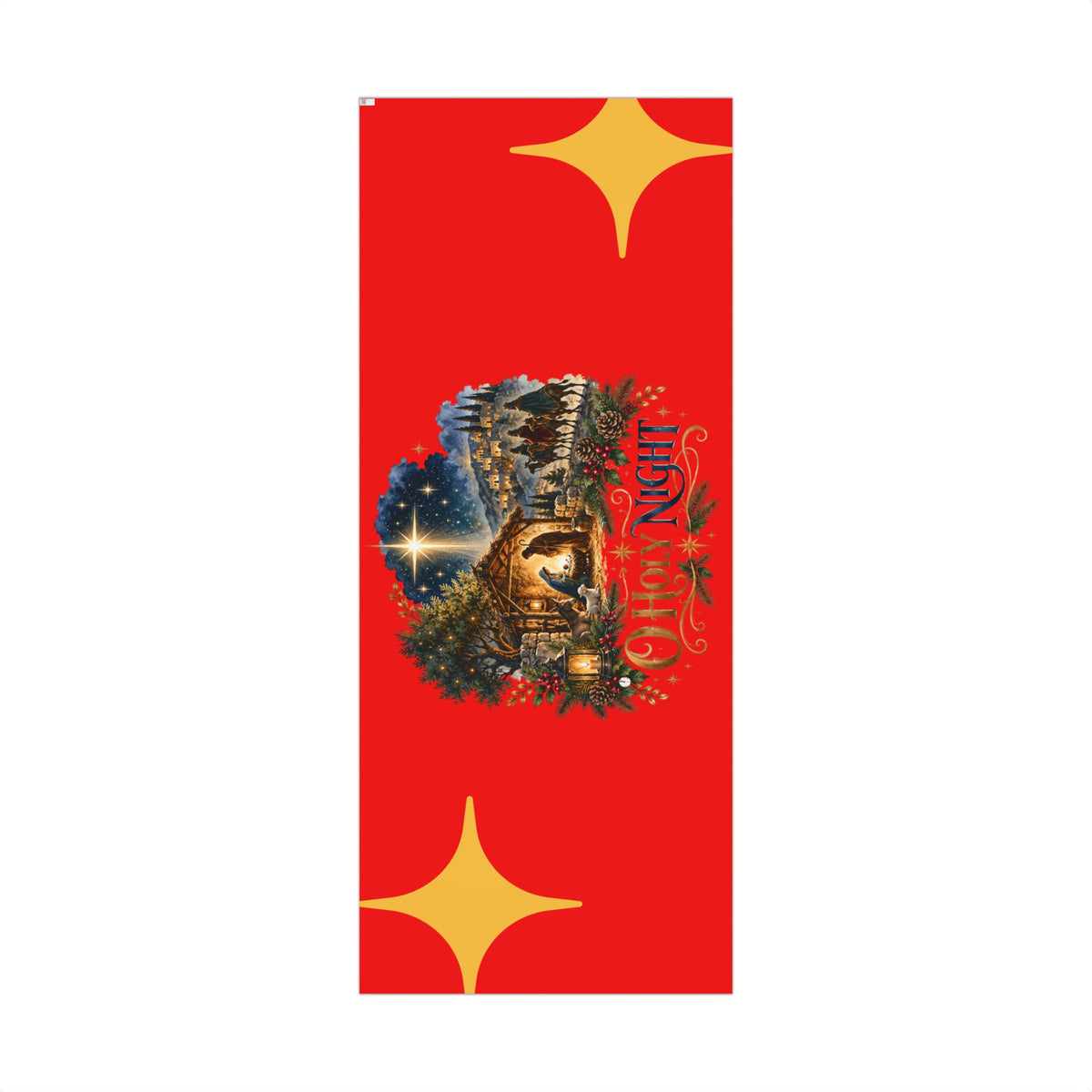 Gift Wrap Paper – Red & Gold Holiday Nativity Design