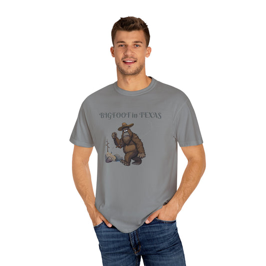 Personalize Bigfoot in Texas T-Shirt, Unisex Garment-Dyed Tee for Outdoor Lovers, Fun Gift for Nature Enthusiasts, Perfect for Texas Celebrations