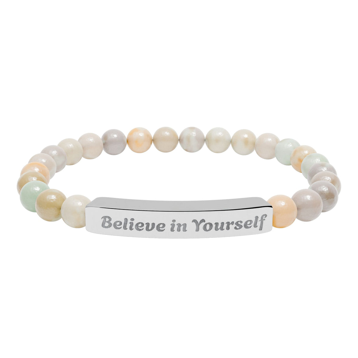 Engraved Natural Stone Stretch Bracelet — "Believe in Yourself"