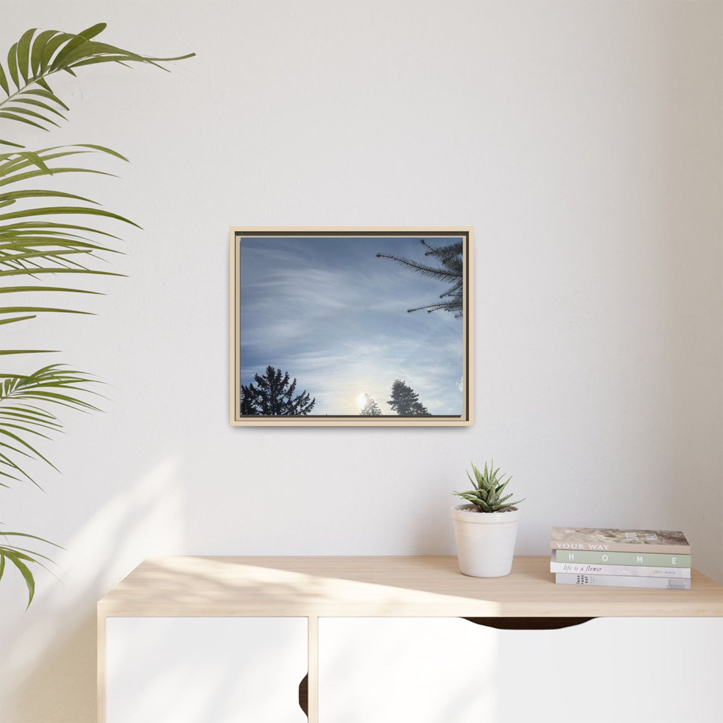 Framed Matte Canvas Wall Art — Winter Sky Tree Photograph