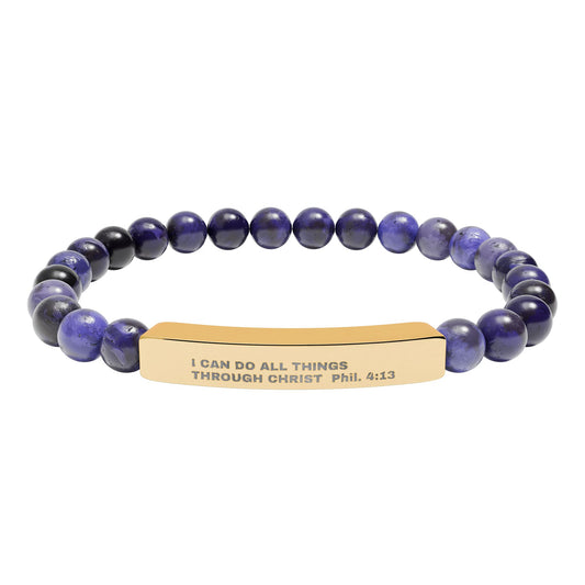 Engraved Natural Stone Stretch Bar Bracelet – Inspirational Scripture Beaded Bracelet