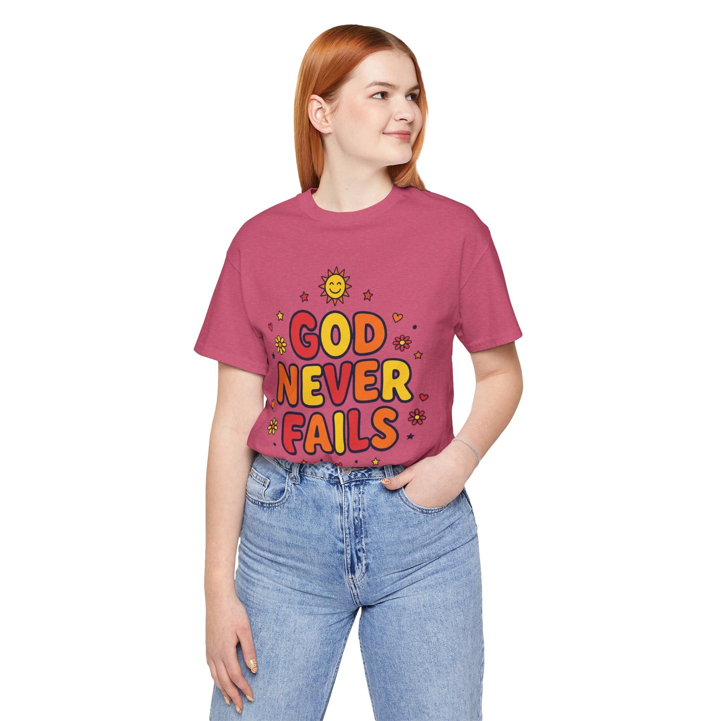 God Never Fails Tee | Christian encouragement, retro groovy pastel
