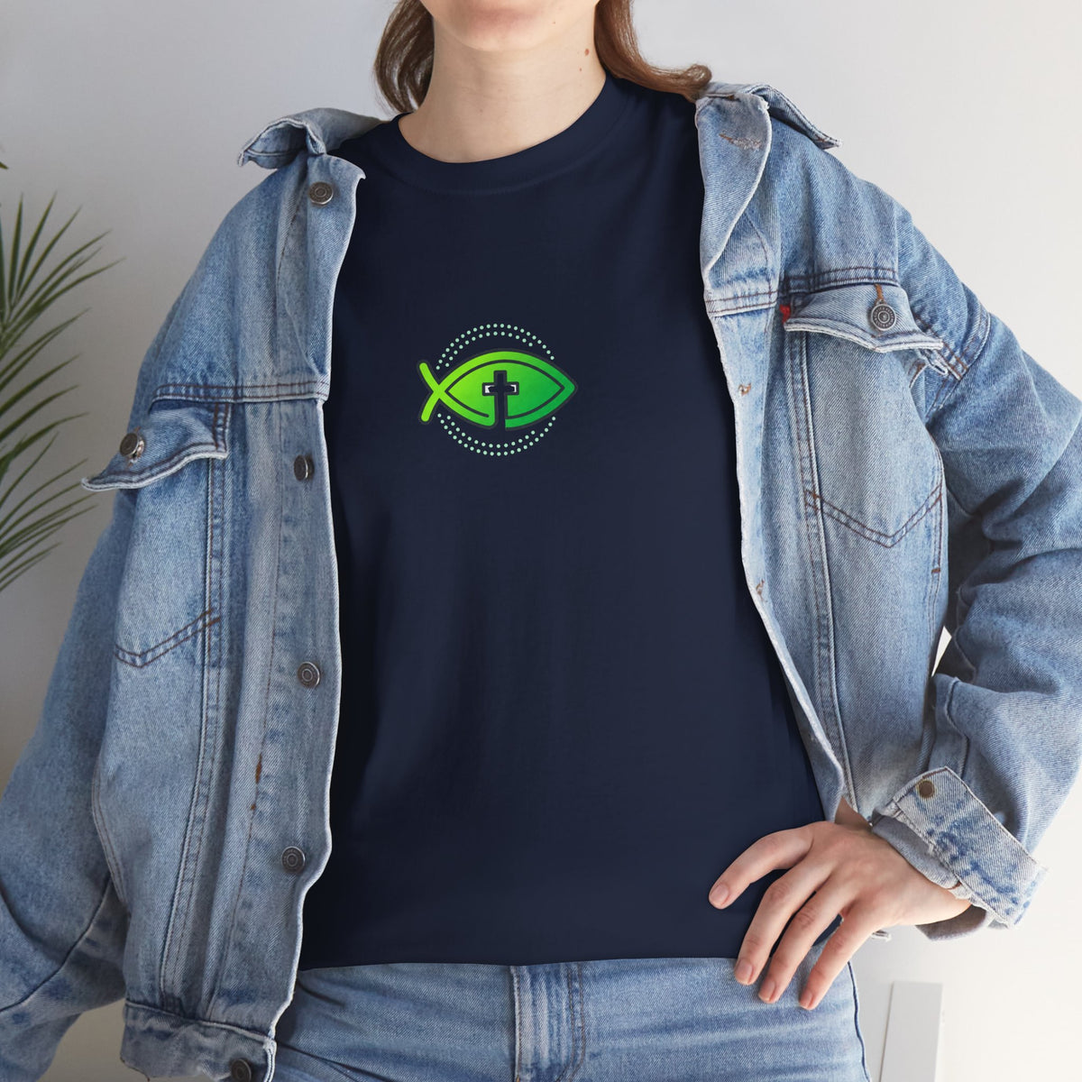 Christian Fish Logo Tee — Green Ichthys Symbol T-Shirt