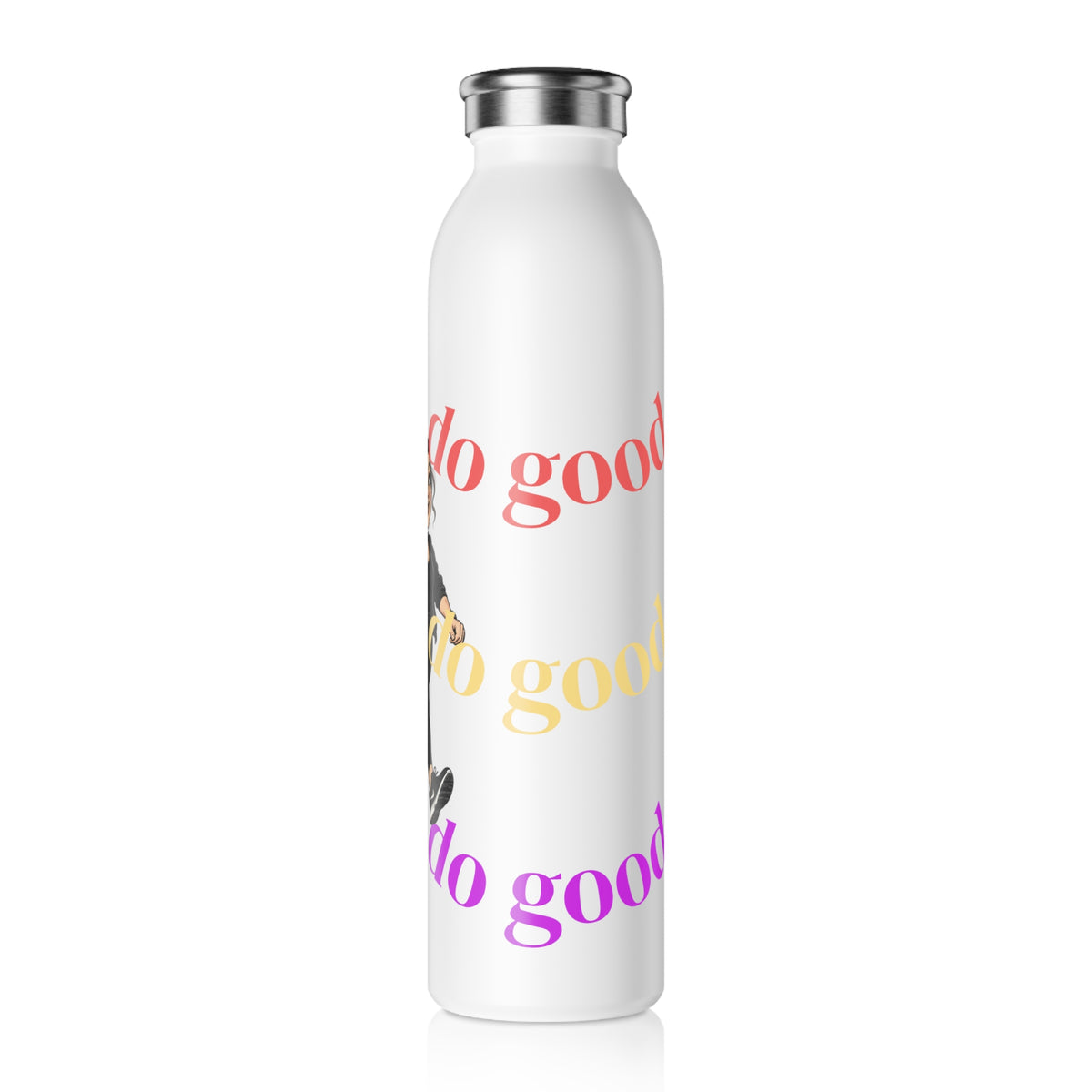 Slim Water Bottle — 'Be Good' Motivational Fitness Bottle with Walking Cartoon and Custom Name