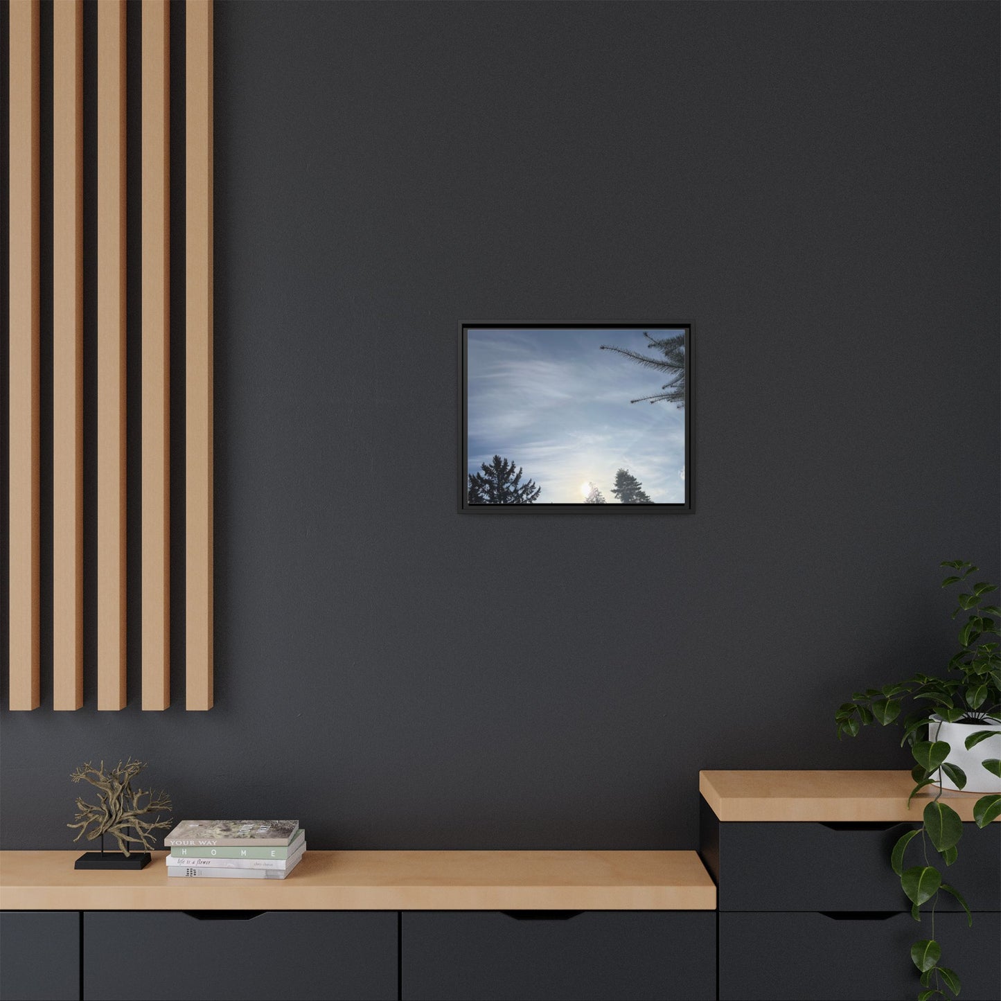 Framed Matte Canvas Wall Art — Winter Sky Tree Photograph