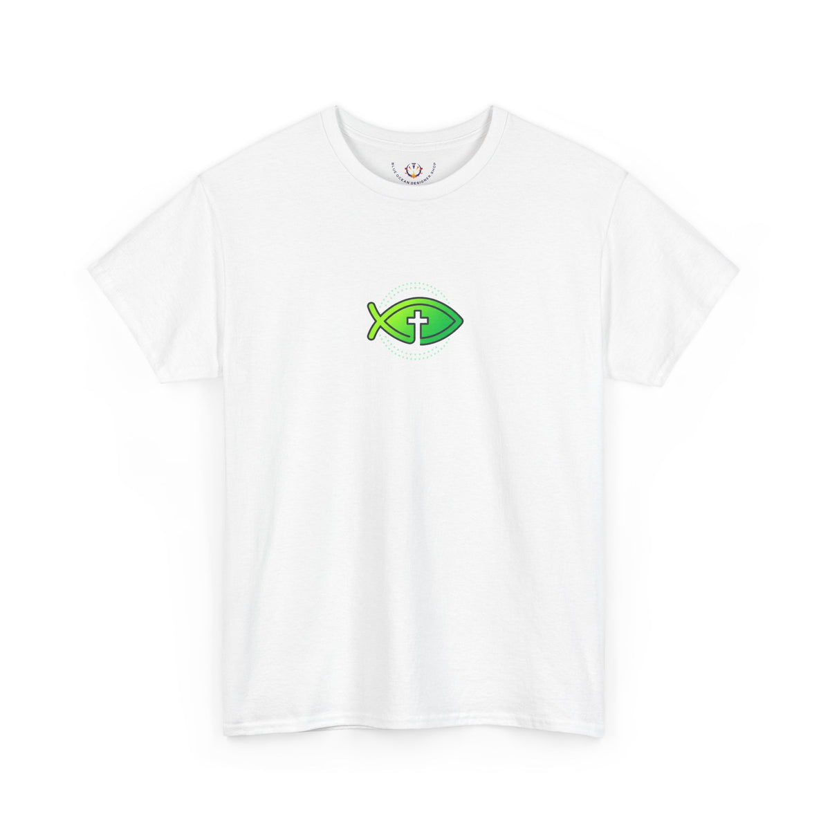 Christian Fish Logo Tee — Green Ichthys Symbol T-Shirt